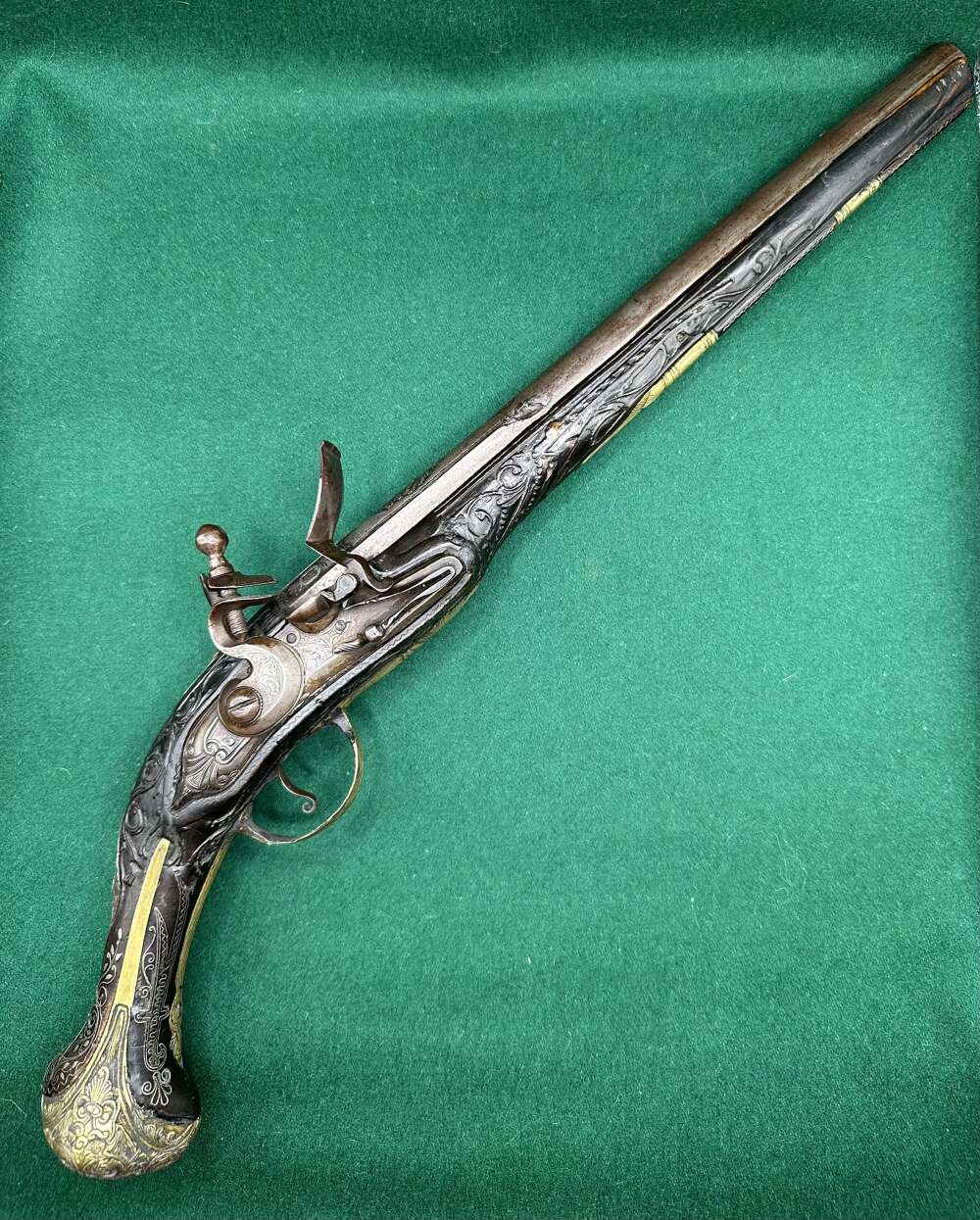 A Stunning Highly Decorated Long Barrelled Ottoman Flintlock Pistol