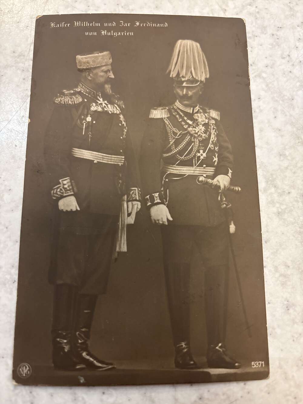 WWI German photo card Kaiser Wilhelm II and Tsar Ferdinand I of Bulgaria