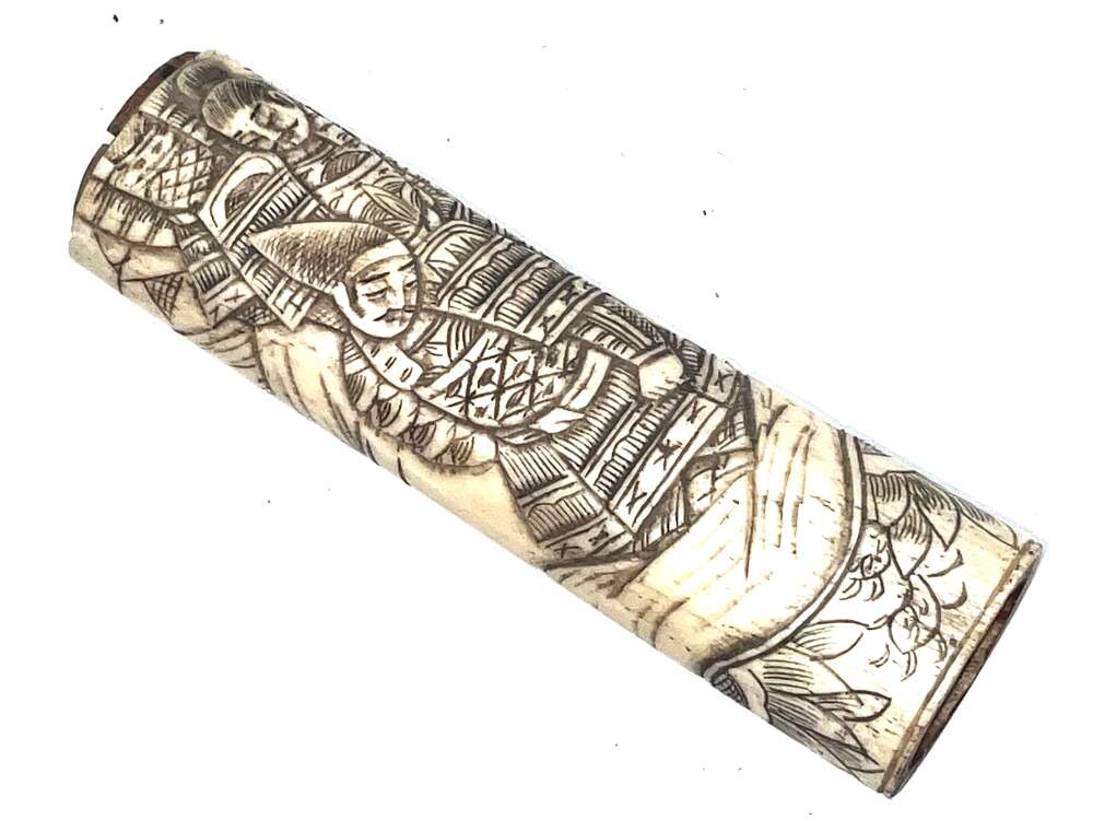 TSUKA JAPANESE CARVED BONE TANTO HANDLE.