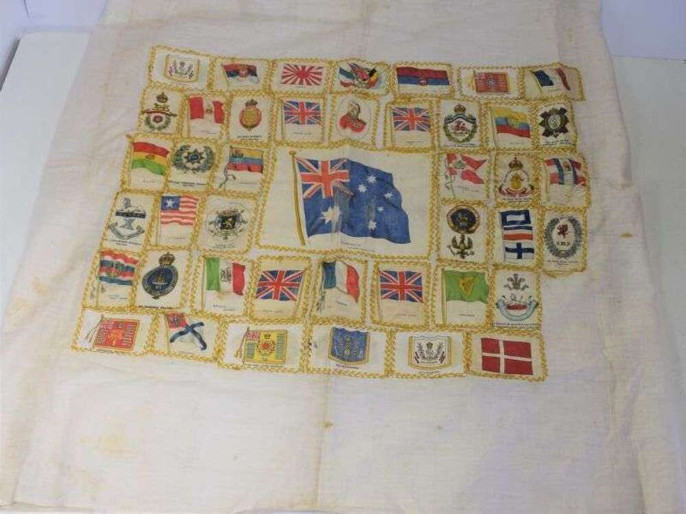 21) Patriotic WW1 Silk Cigarette Card Small Table Cloth?