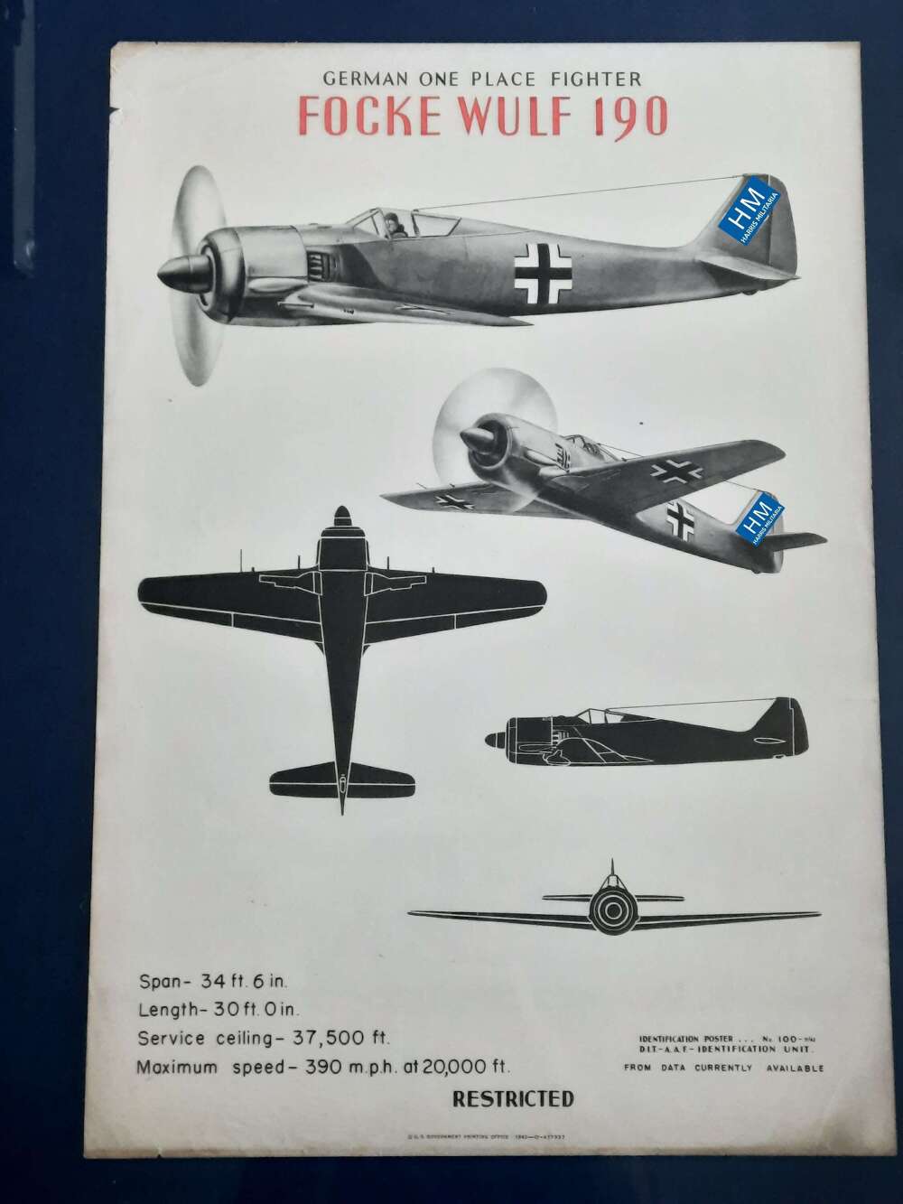 WW2 Focke Wulf 190 Recognition Poster