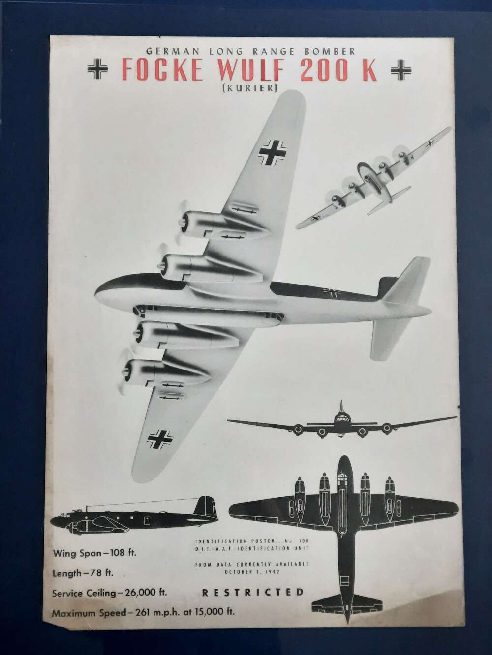 WW2 Focke Wulf 200 Condor Recognition Poster