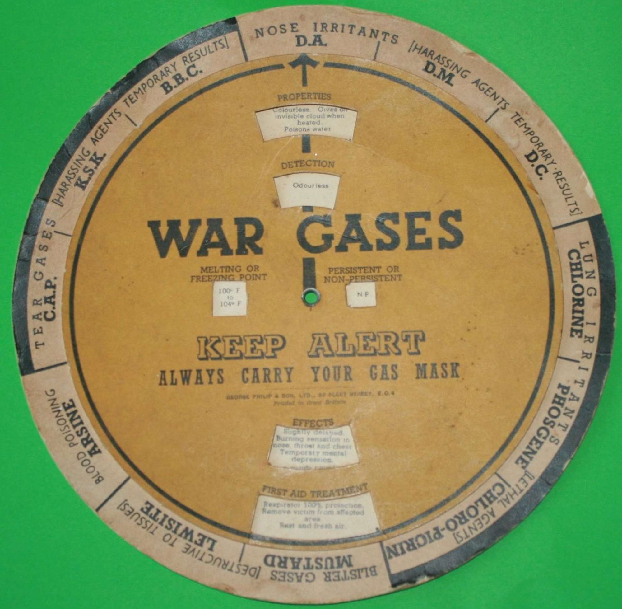 A WWII CIRCULAR WAR GASES CHART