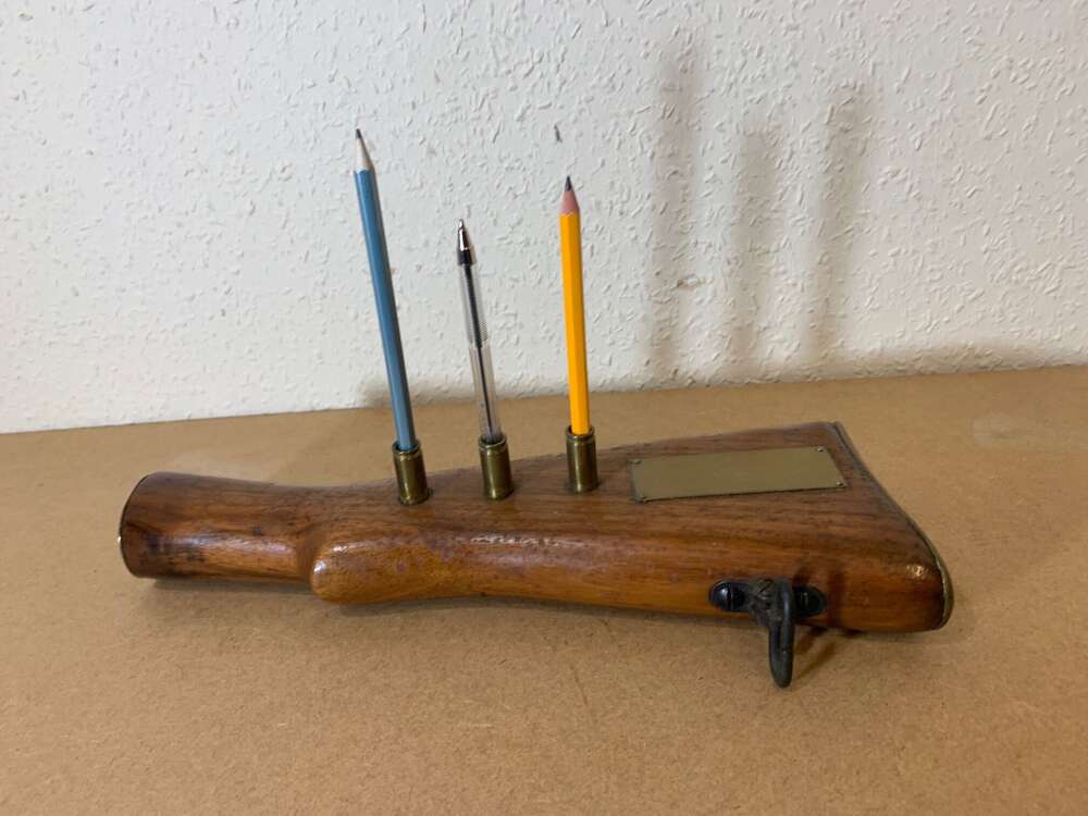 303 RIFLE BUTT CONVERTED TO DESK PEN PENCIL HOLDER