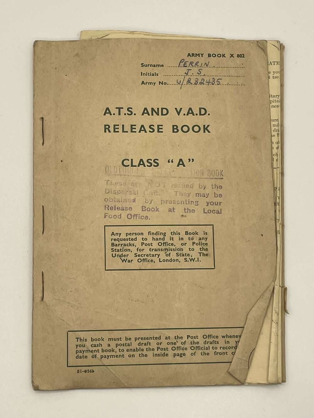 WW2 Medals & Release Book. A.T.S./ V.A.D.