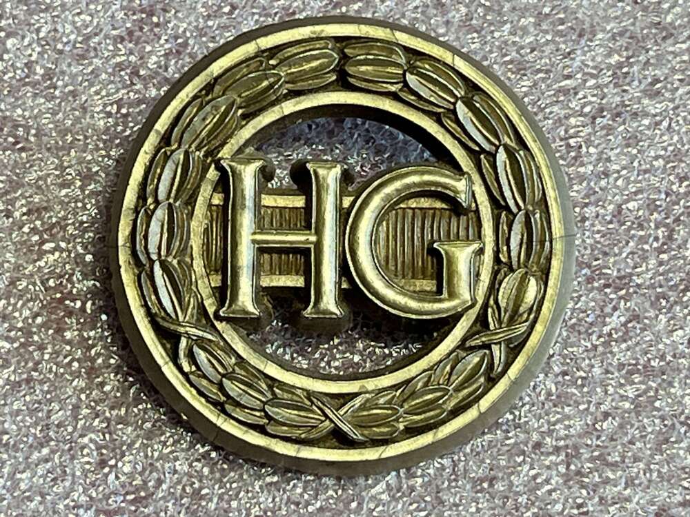 9) Very Nice&nbsp;original wartime woman&rsquo;s Home Guard badge in Gold Coloured Bakelite