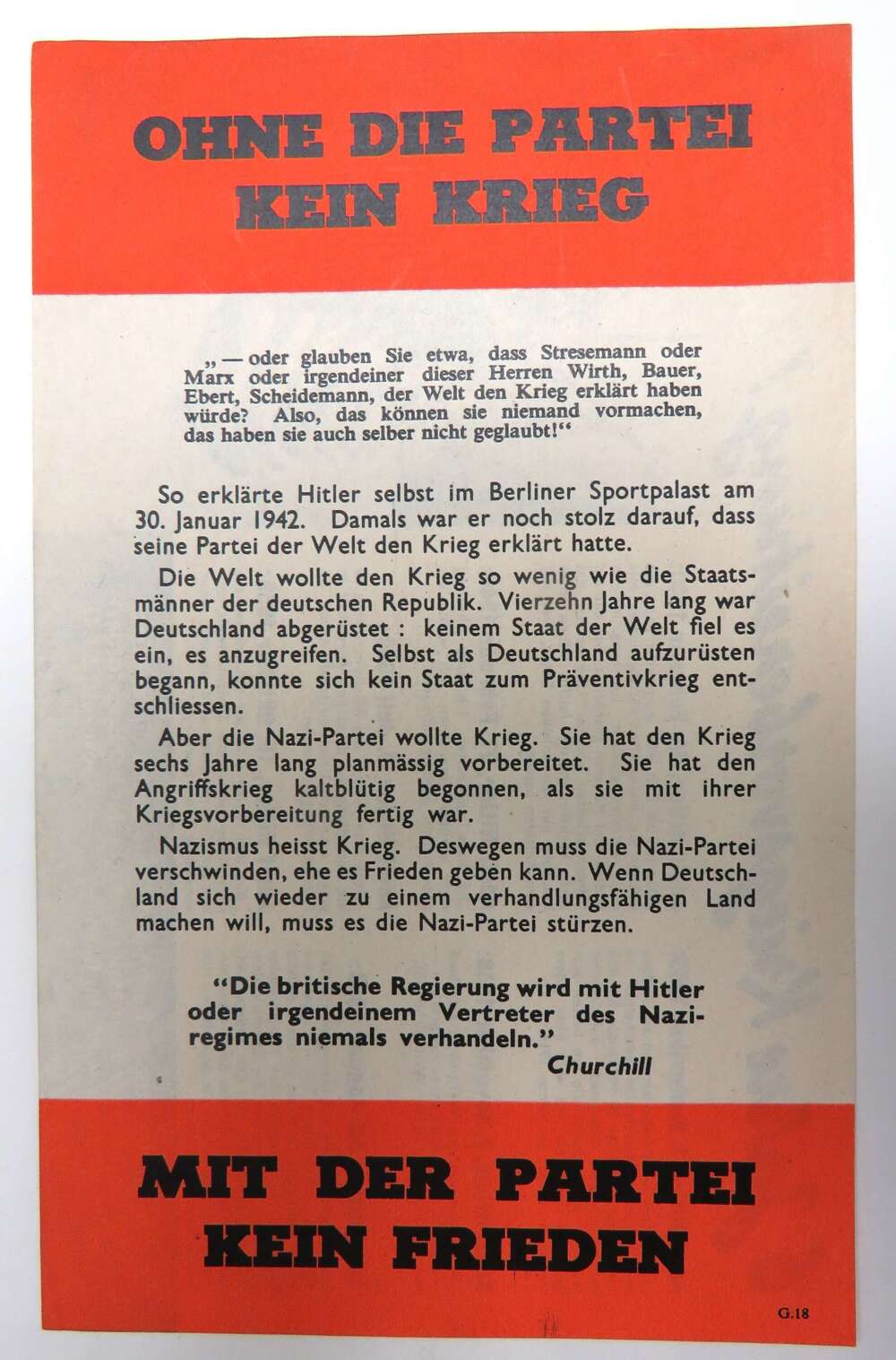 WW 2 Air Dropped German Propaganda Leaflet G18