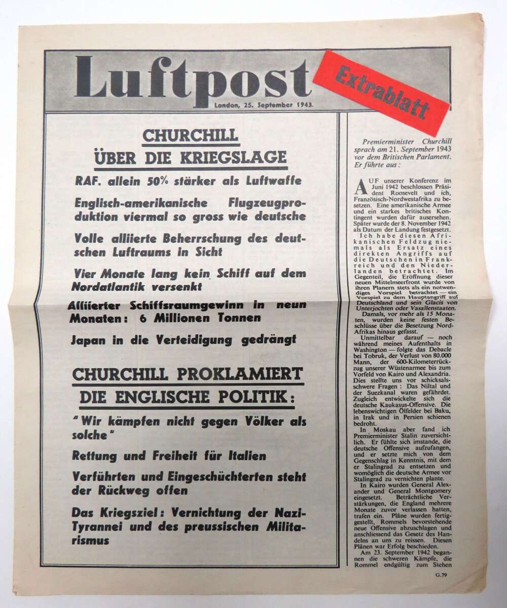 Pre D-Day Luftpost Air Dropped German Propaganda Leaflet G79 September1943