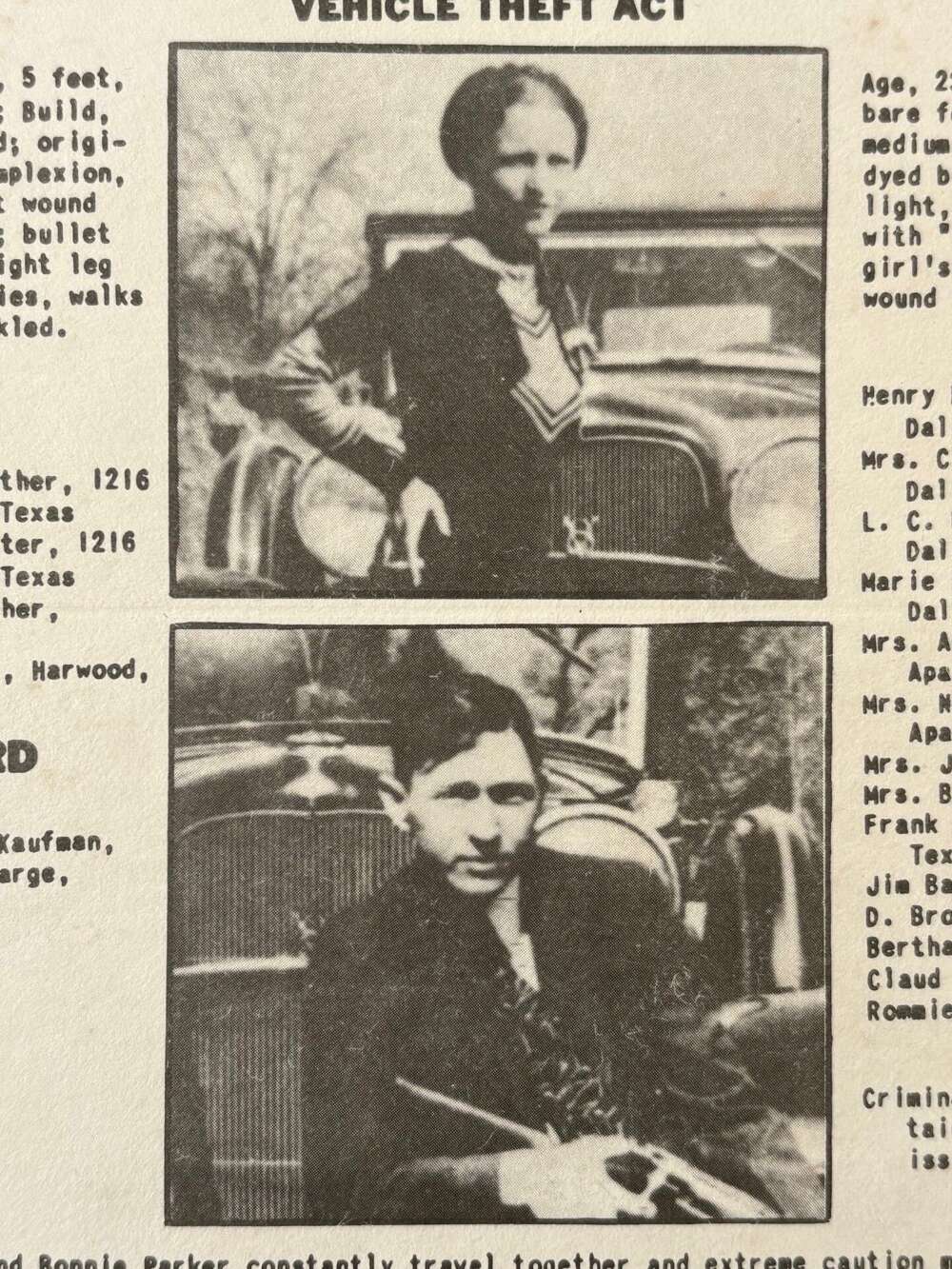  ORIGINAL BONNIE & CLYDE ISSUED WANTED POSTER DATED 1934