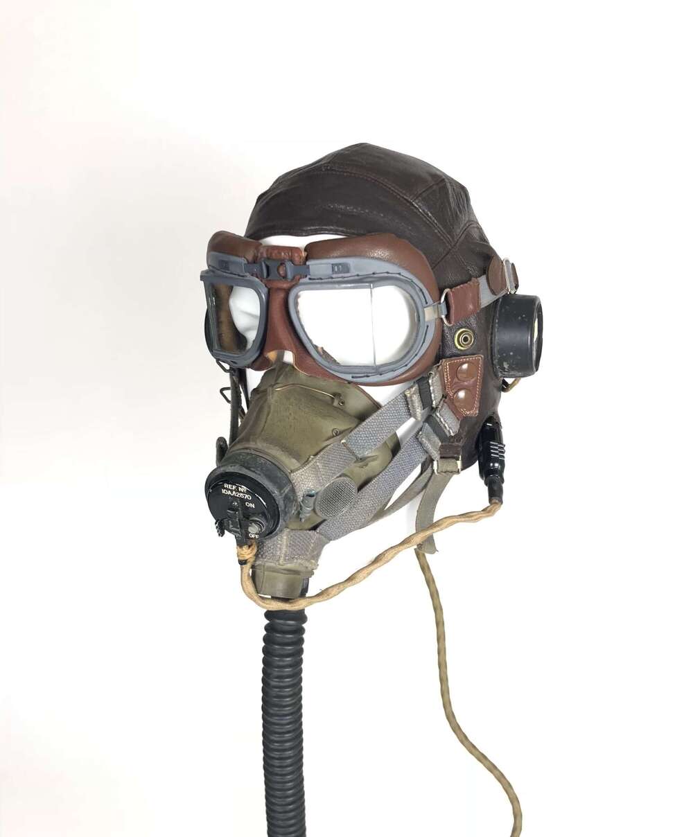 WW2 RAF C Type Flying Helmet / G Type Oxygen Mask / Goggles Attributed Set as Worn