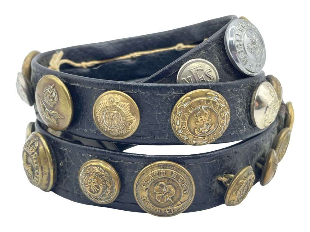 WW2 British Army Souvenir Trophy Belt With 29 Railway, OTC, Regimental Buttons