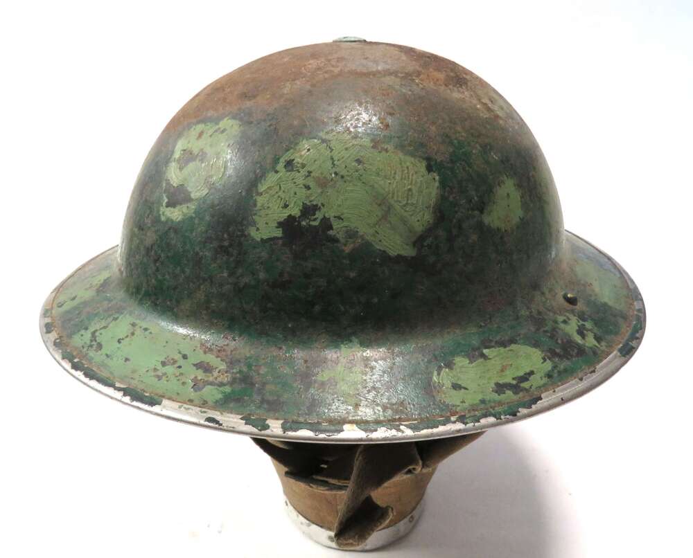 Early War 1938 Dated Home Guard Camouflaged Painted Steel Helmet