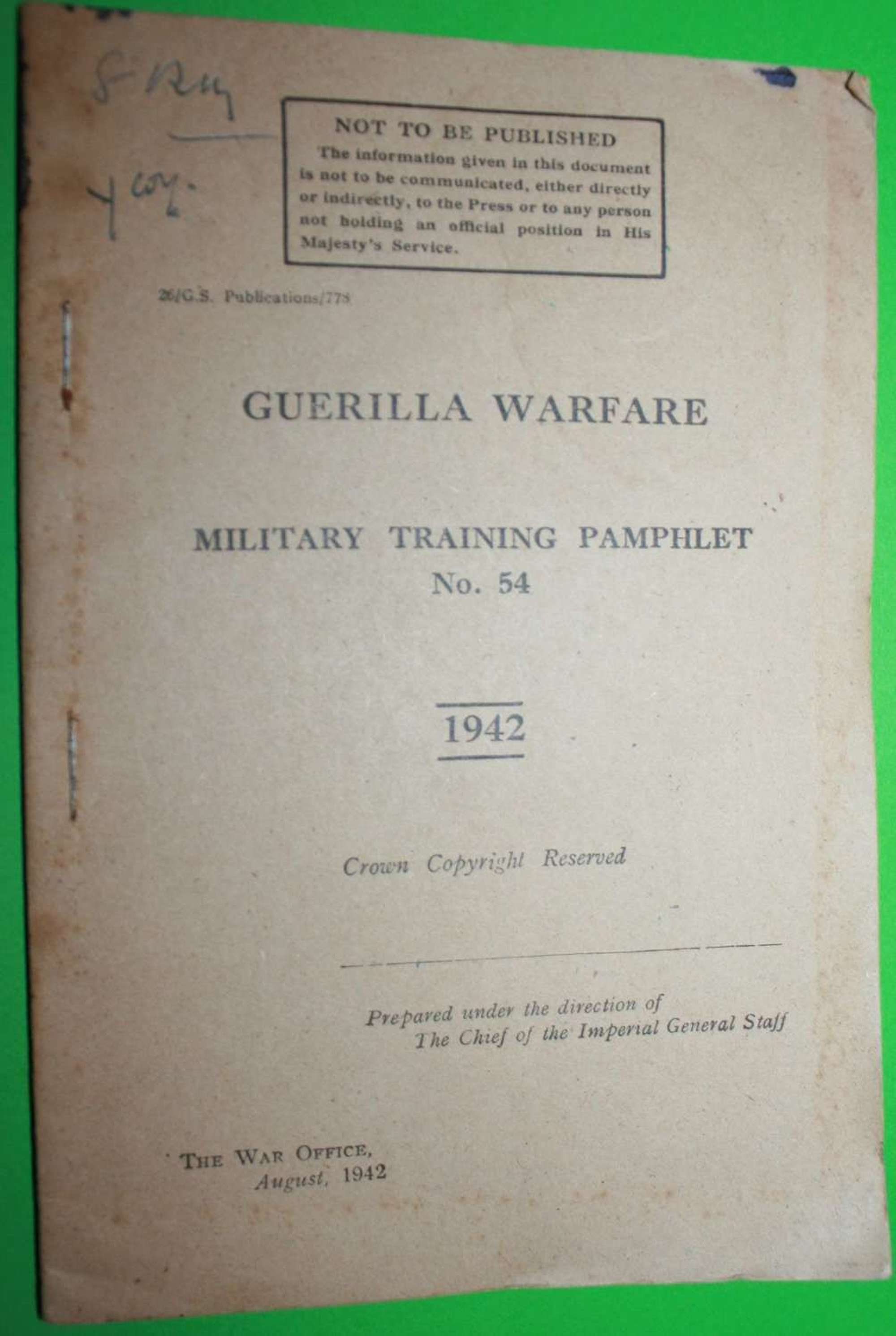 MILITARY TRAINING PAMPHLET NO 54 GUERILLA WARFARE