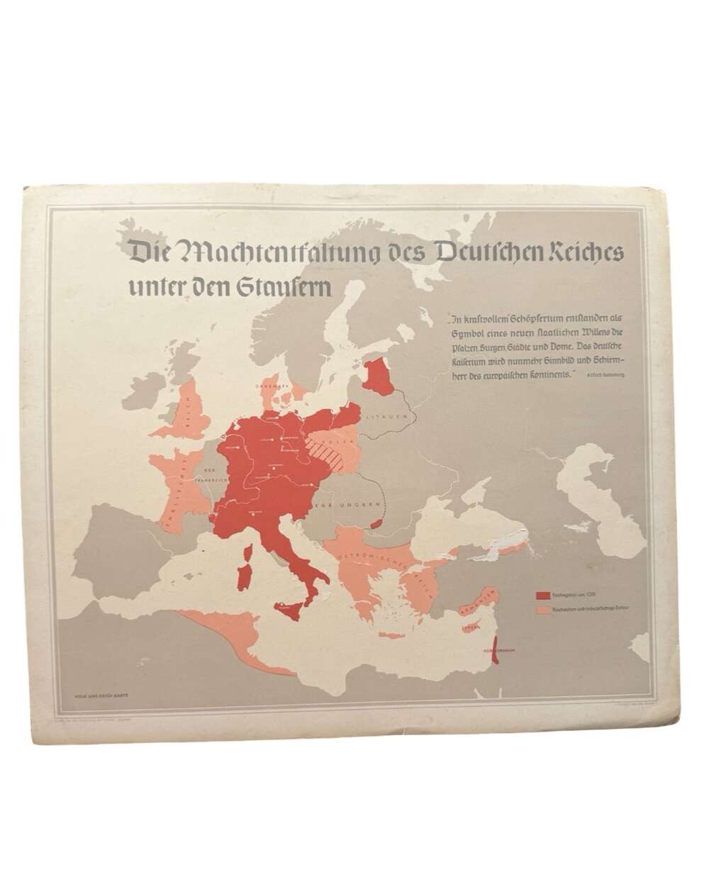 Rare Original Hitler Youth Hohenstaufen Reich Propaganda Map &ndash; Third Reich Educational Cha