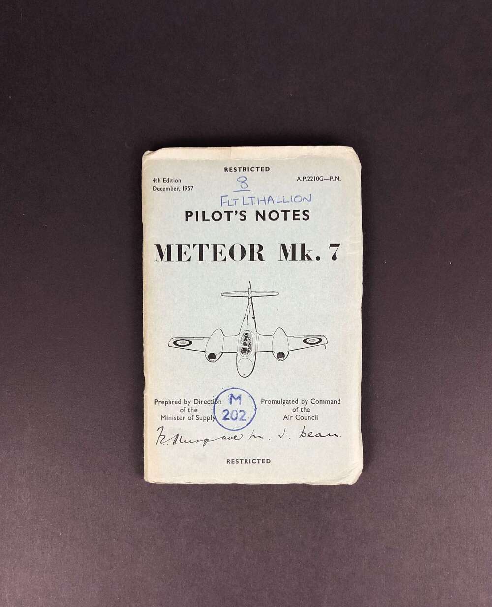 RAF Meteor MK7 1954 Original Pilot Notes.