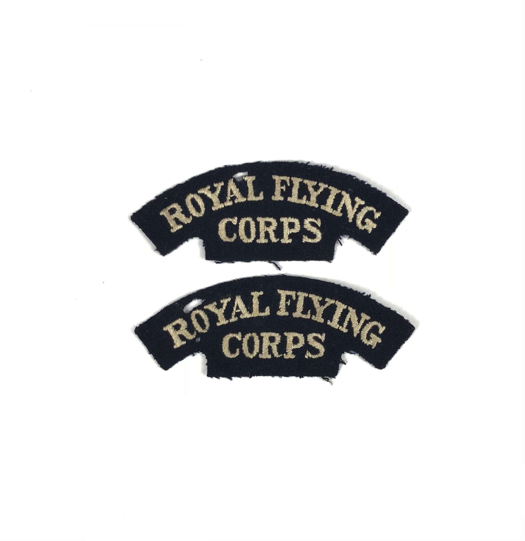 WW1 Royal Flying Corps RFC Matching Pair Cloth Shoulder Titles.