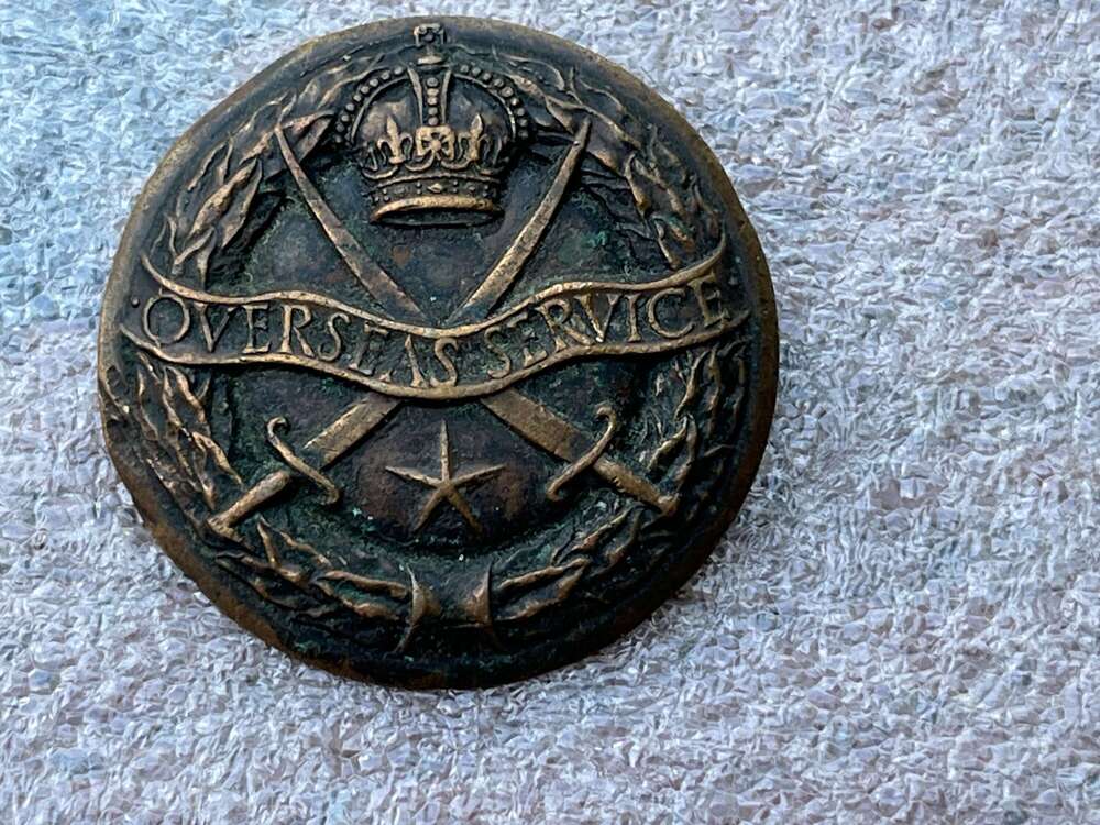 82) Very Nice 100% Original Dirty As Found Indian Overseas Service Badge