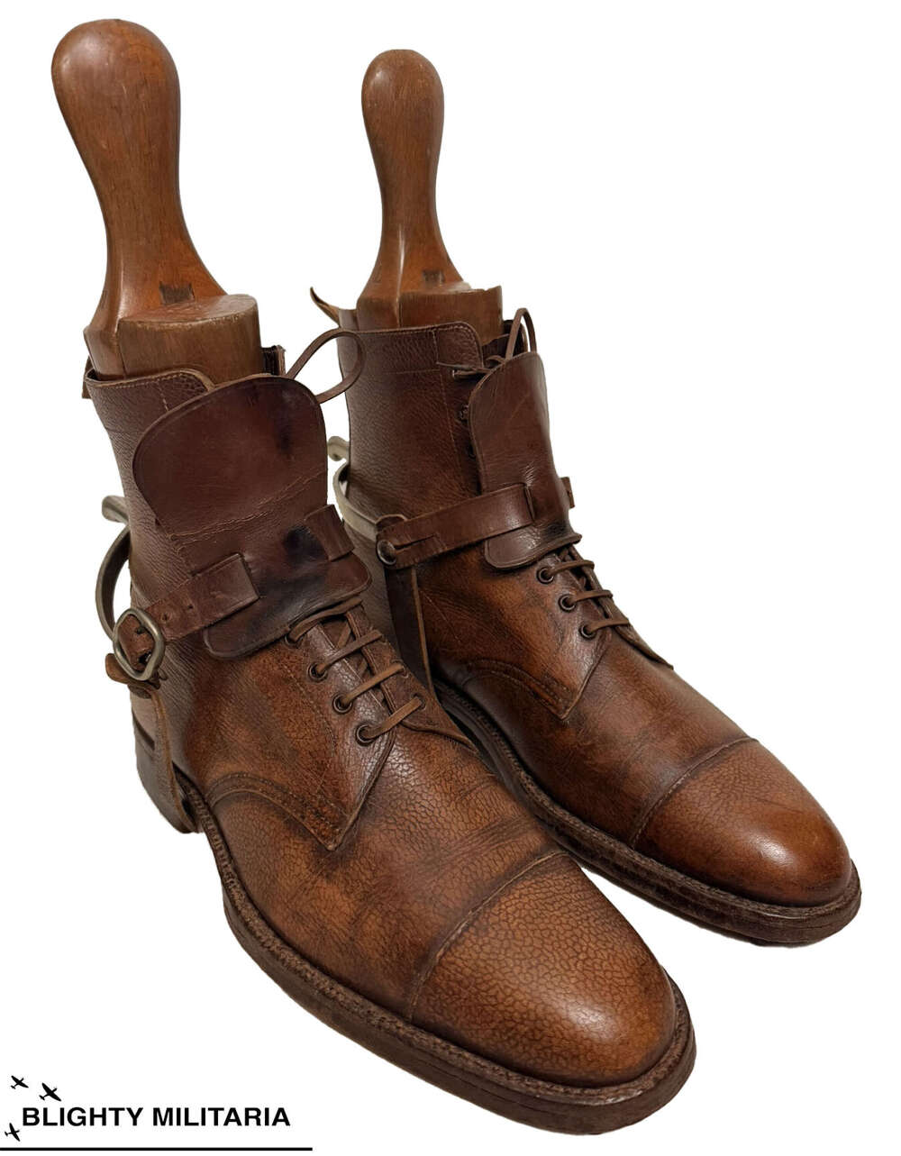 Original Great War Era Brown Bespoke Officers Ankle Boots by 'Tom Hill' - Size 7 1/2