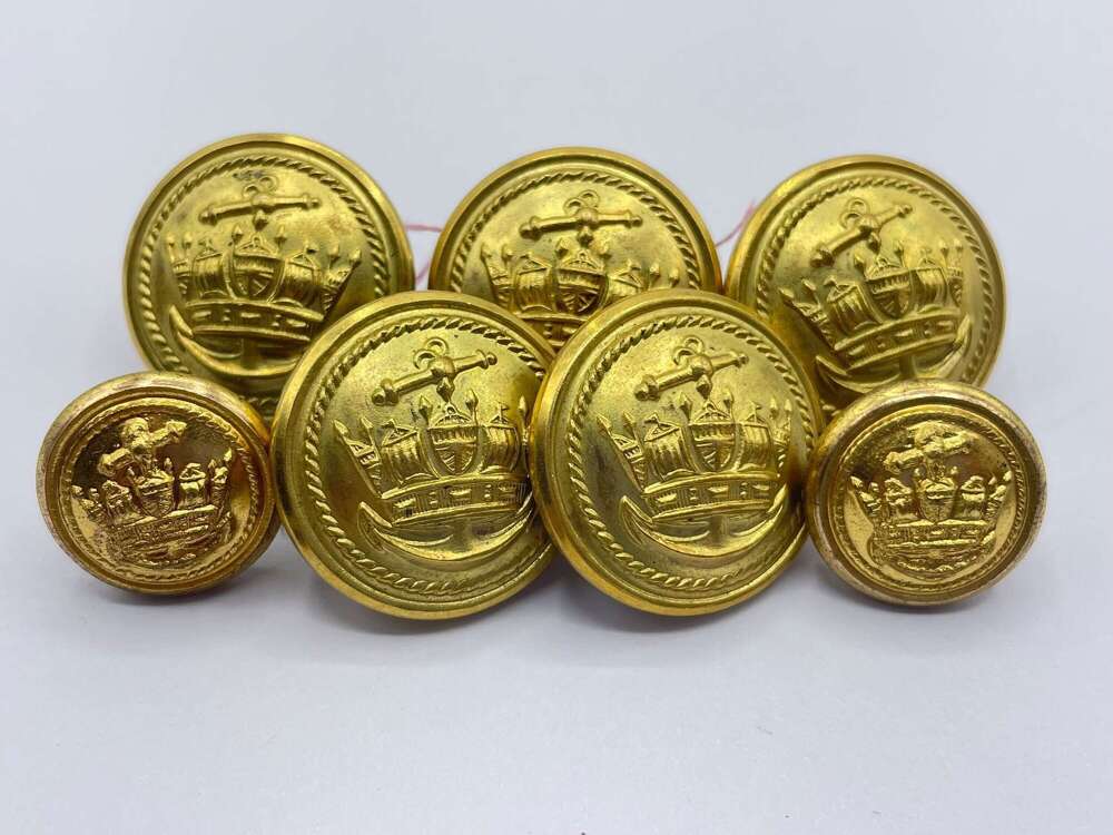 WW2 Period British Merchant Navy Brass Small Button Lot By J R Gaunt
