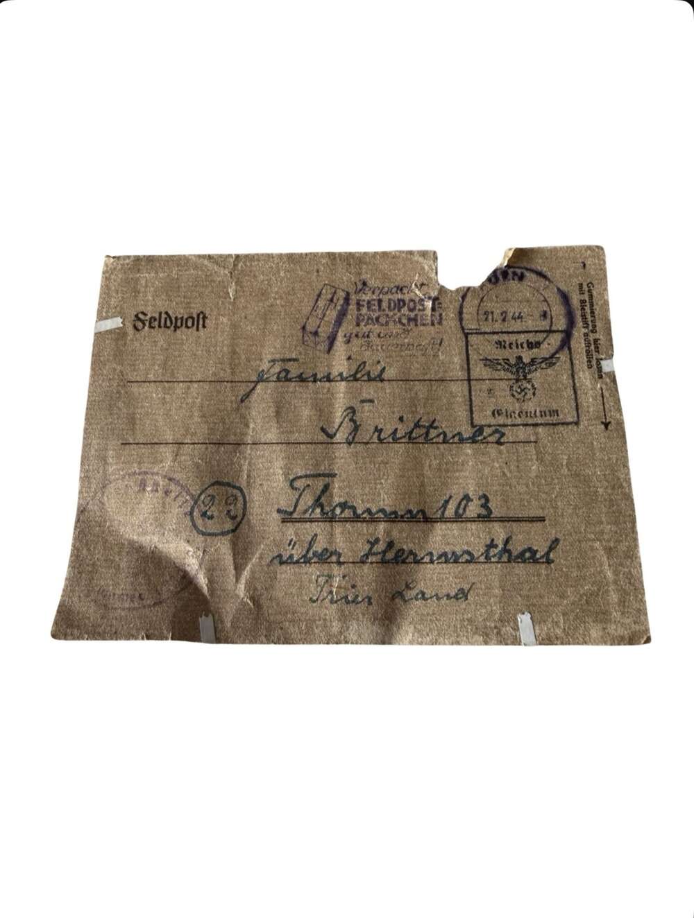 WW2 German Feldpost Envelope &ndash; Dated 1944 &ndash; Original Third Reich Military Mail Cover