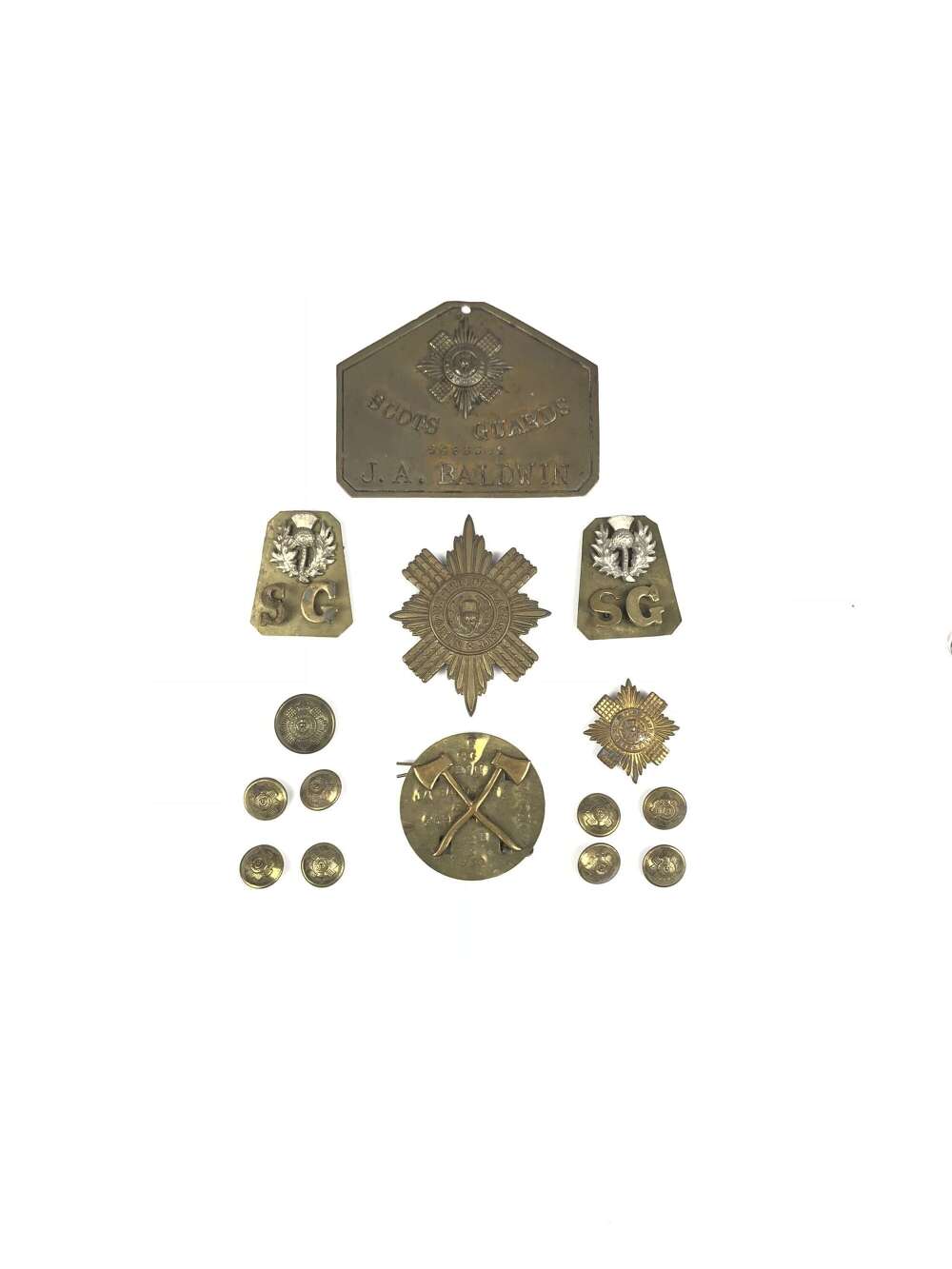Scots Guards Attributed Bed Plate Badges etc.