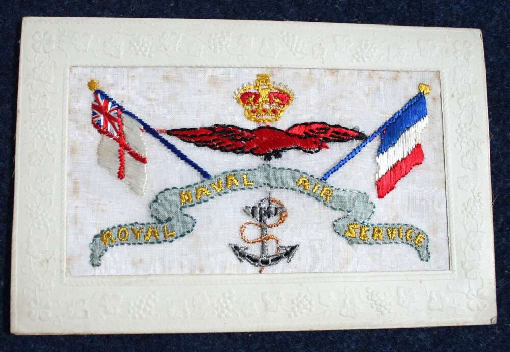WW1 RNAS Silk postcard. Very Good silk  and light foxing spots.