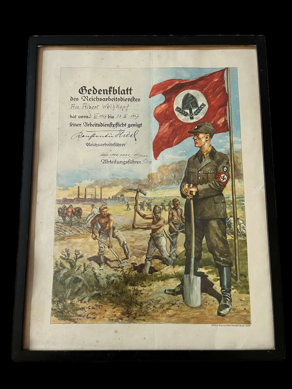 RARE WW2 GERMAN RAD COMMEMORATION CERTIFICATE