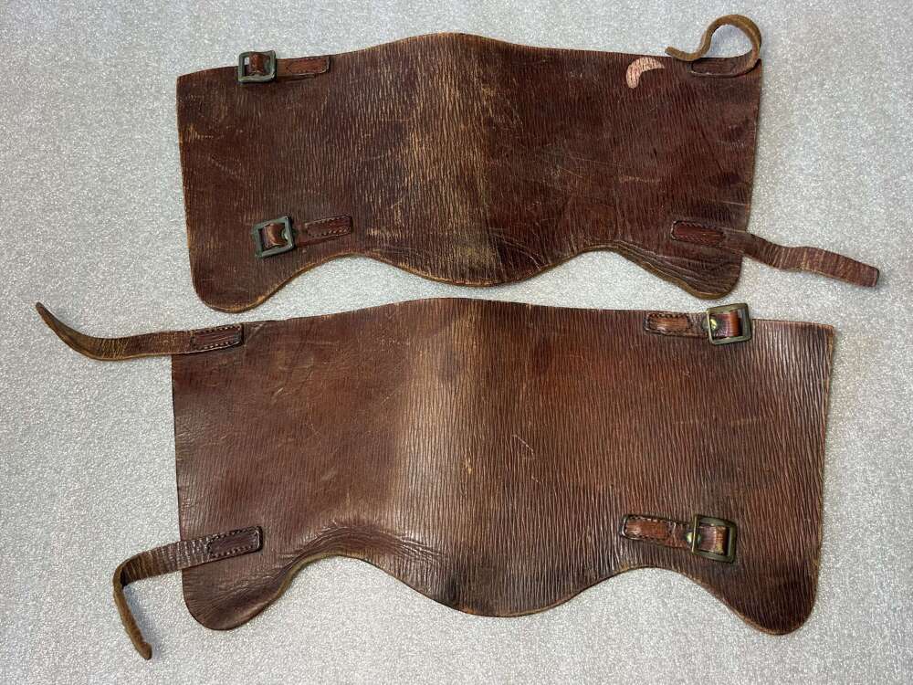 9) Excellent Original Matching Pair Of WW2 Home Guard Issue Brown Grained Leather Anklets