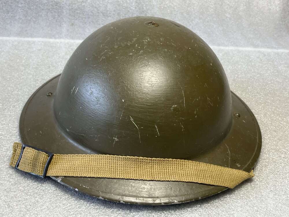 21) Good Original WW2 British Army Infantry Mans Steel Helmet 1938. Over Painted Post War