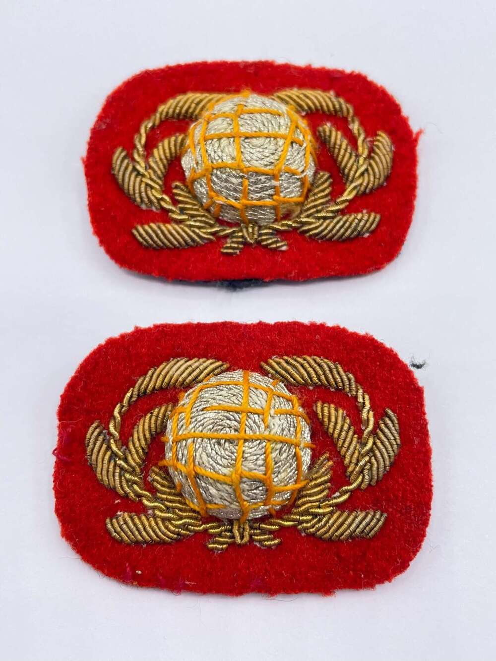 Pair Of WW2 Period Royal Marines Bandsman Embroidered Bullion Collar Patches