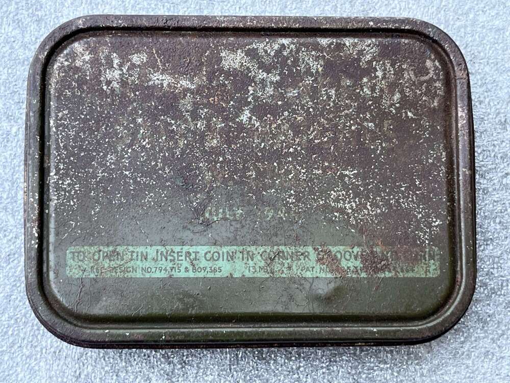 4) Tatty Worn Original WW2 British Army Boiled Sweets, Salt & Matches Ration Tin July 1944