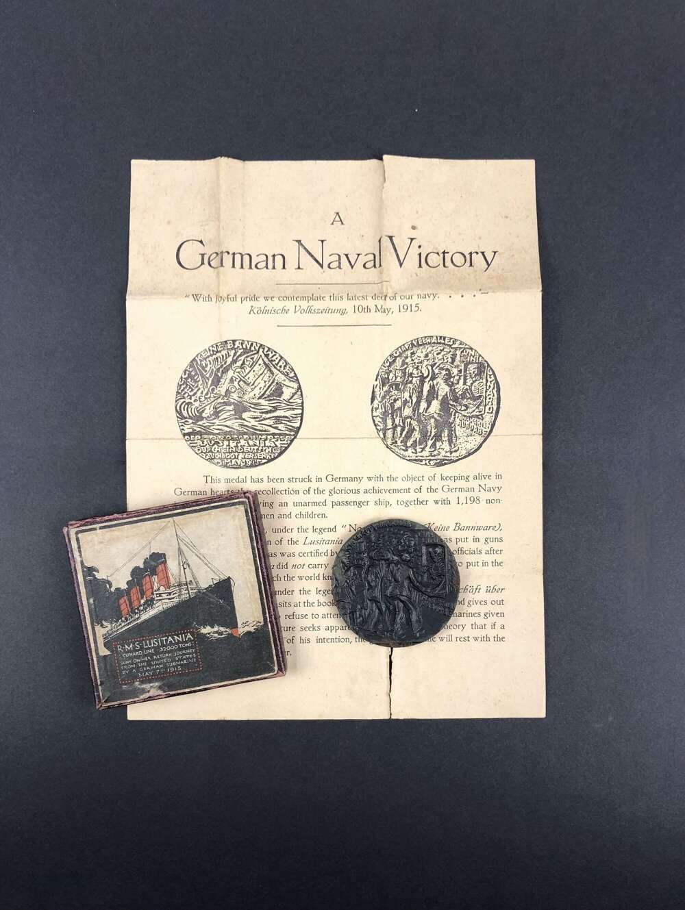 RMS Lusitania Cunard Line commemorative medal case and certificate