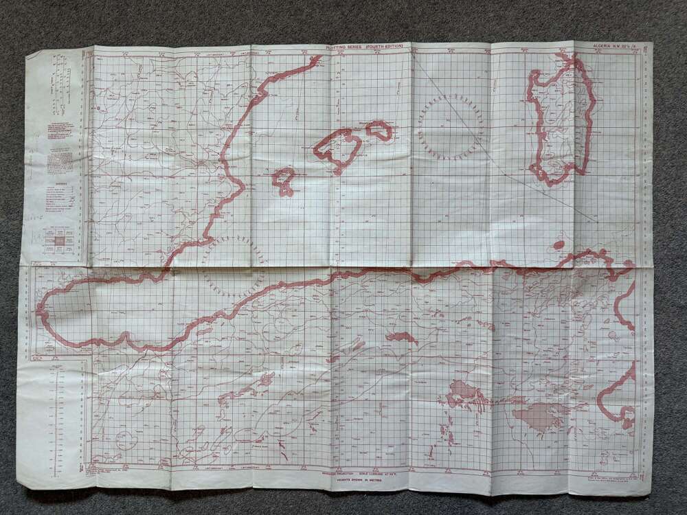 British War Office Algeria Tunisia Sardinia Military Plotting Map 1944 GSGS 4080
