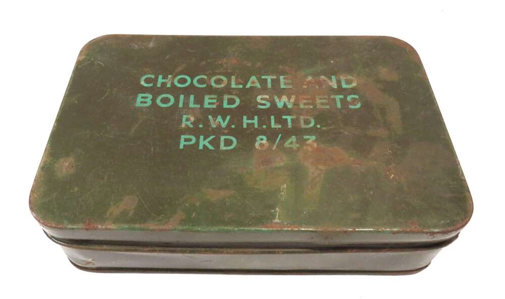 WW2 Issue Chocolate & Boiled Sweets Tin Dated 08/1943