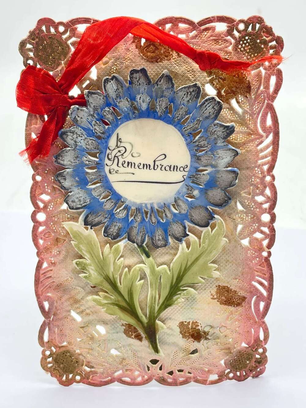 WW1 French Made Lace & Card Remembrance Card Sent Home By British Soldier
