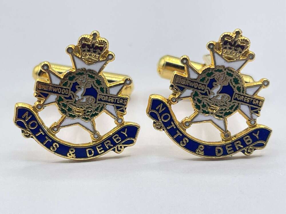 Post WW2 British Army Gold Tone & Enamel Notts & Derby Regiment Cufflinks
