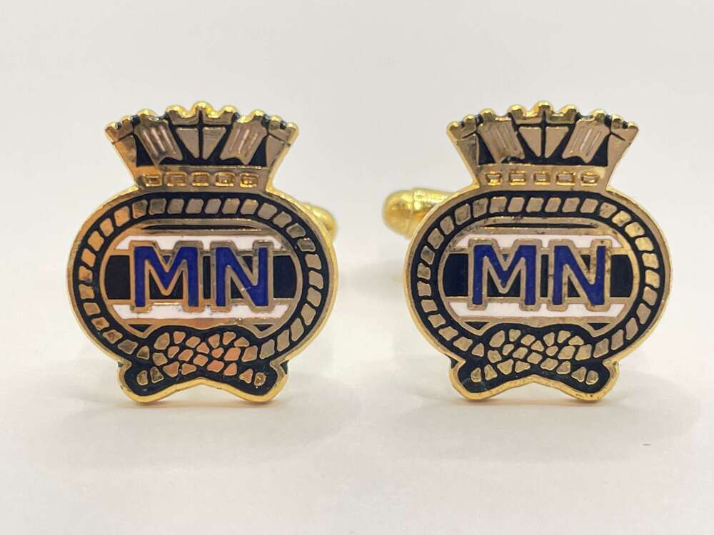 Post WW2 British Gold Tone & Enamel Merchant Navy Cufflinks