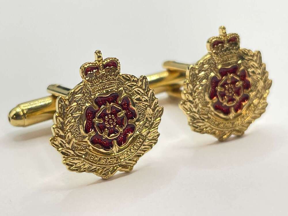 Post WW2 British Army Gold Tone & Enamel Duke Of Lancasters Regiment Cufflinks