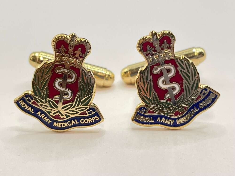 Post WW2 British Army Gold Tone & Enamel Royal Army Medical Corps Cufflinks