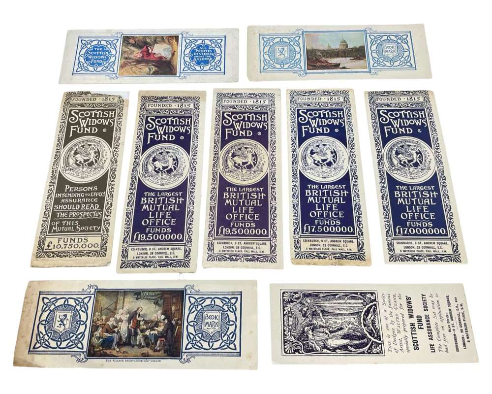 Job Lot Of WW1 To WW2 Scottish Widows Fund Bookmarks For Mutual Life Assurance