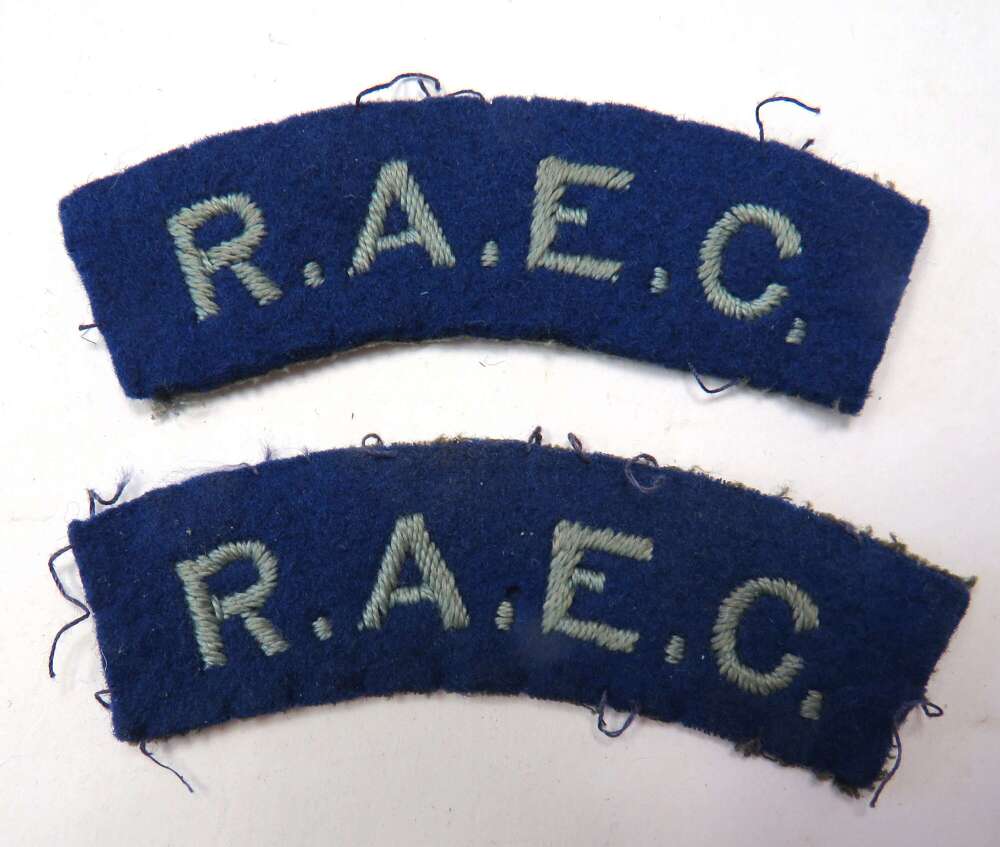 Pair of WW2 R.A.E.C Shoulder Titles