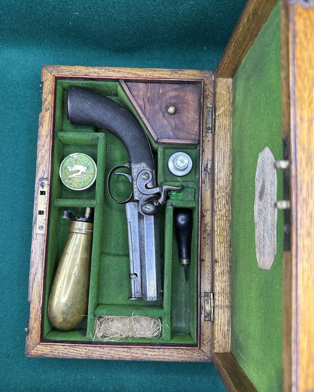 Cased Boxlock Sidehammer Percussion Cap Pistol With Accessories