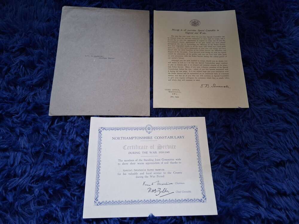Ww2 special constable certificate with envelope and letter