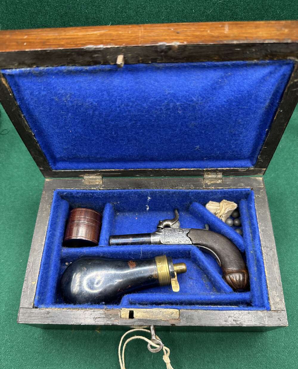 Attractive Little Percussion Cap Muff Pistol By Clark Of Cambridge In A Partitioned Jewell