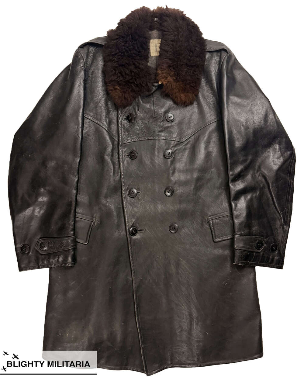 Original 1940s Swedish Military Leather Overcoat - Size 38