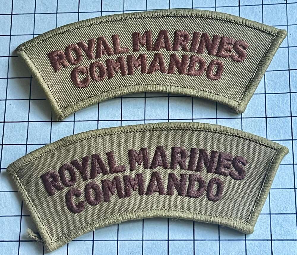 Pre- 2013 Desert Royal Marines (RM) Commando Cloth Shoulder Title Badges