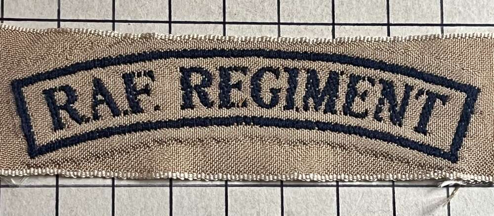 Royal Air Force (RAF) Regiment Tropical Stone Cloth Shoulder Title Badge