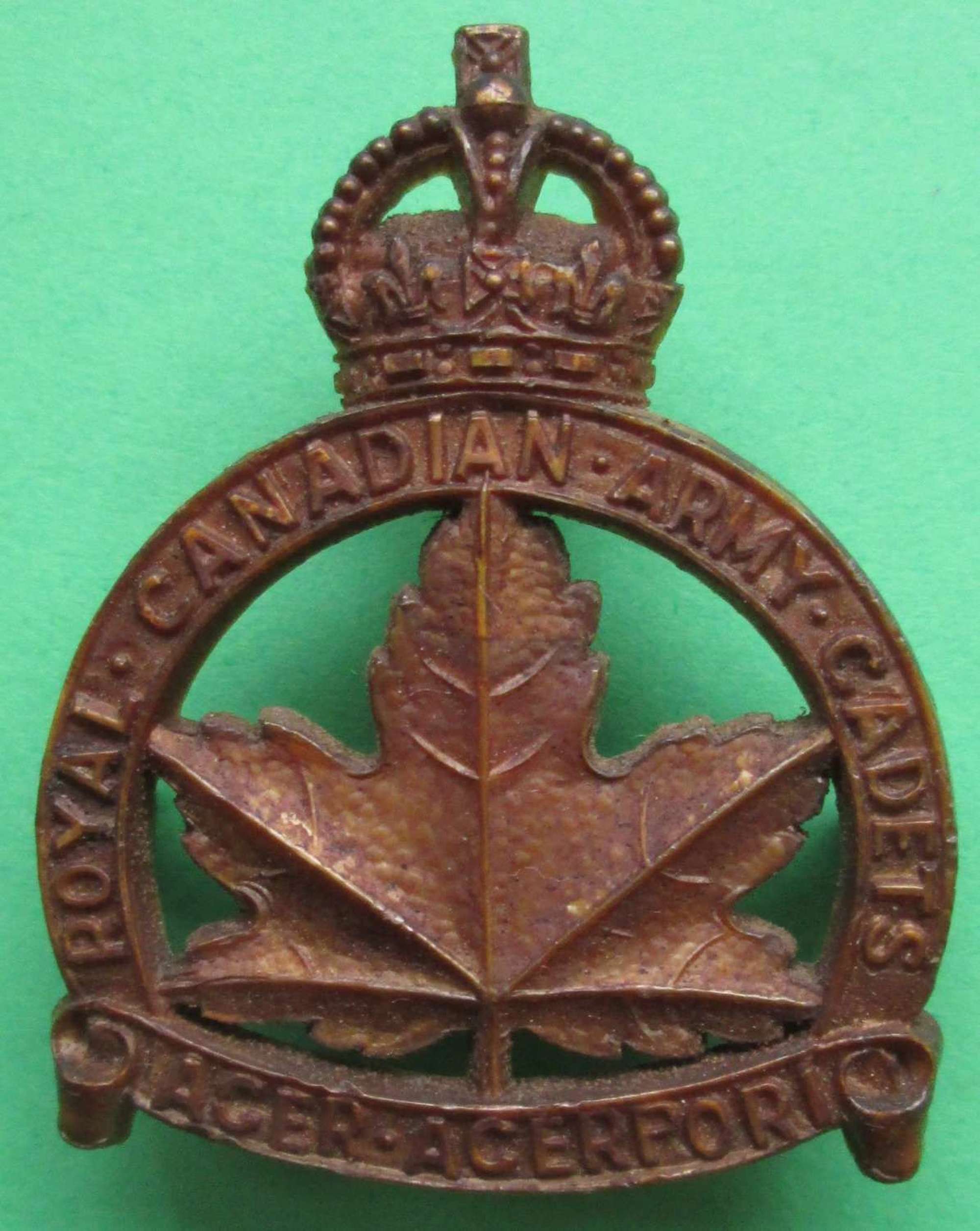 A CANADIAN PLASTIC ARMY CADET CORPS WWII PERIOD CAP BADGE