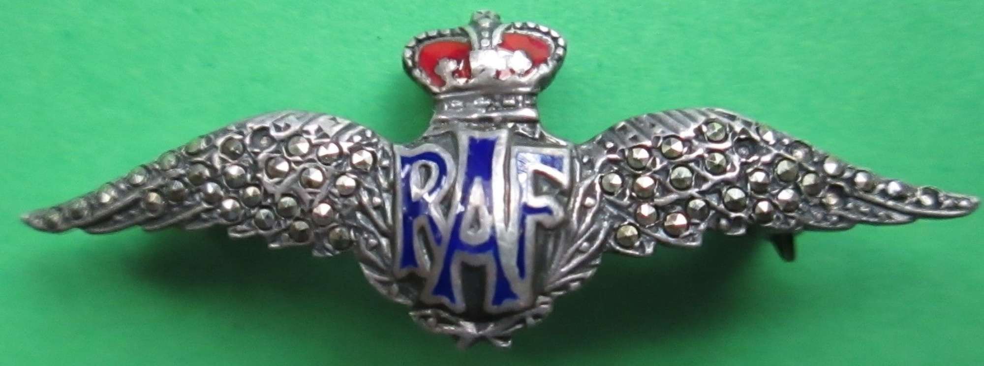 A RAF POST 1952 SILVER & MARCASITE SWEETHEART