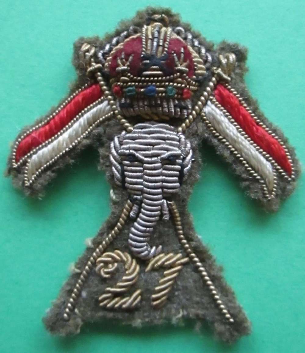 A VERY RARE KHARKE BACKED 27TH LANCERS BULLION WIRE CAP BADGE